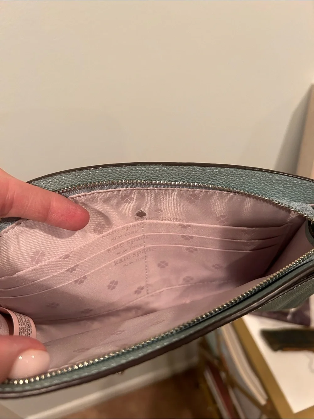 kate spade Mint Teal Pebbled Leather Chain Crossbody